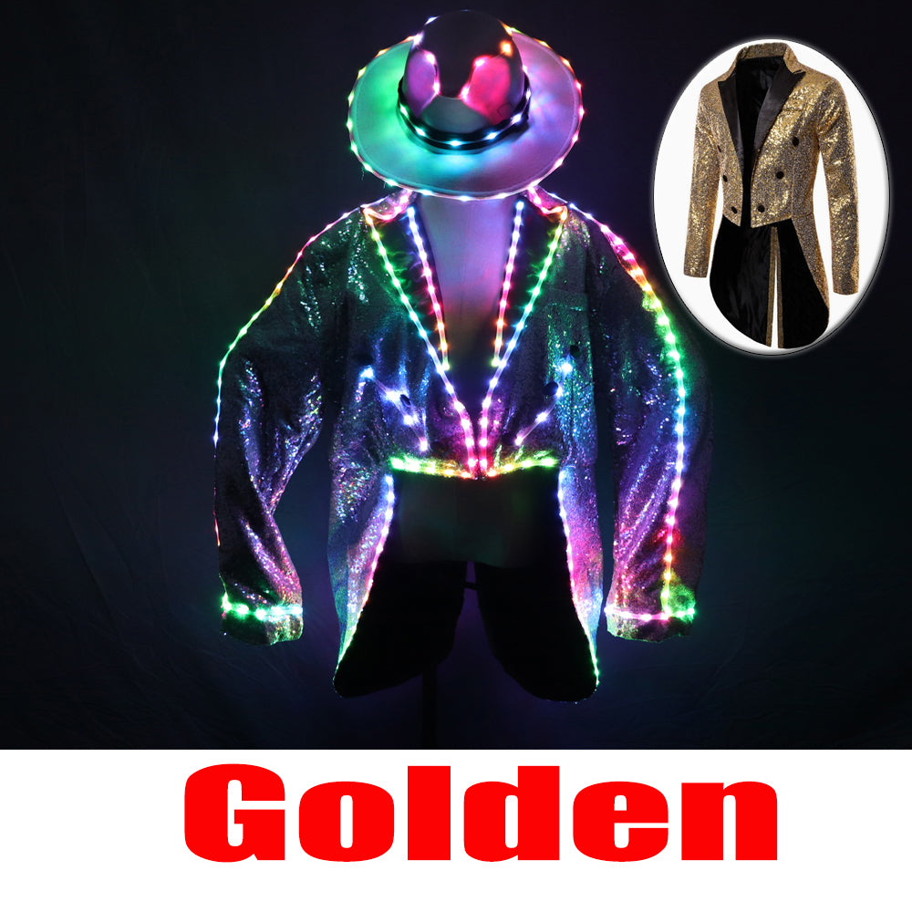 LED Swallowtail Tuxedo Luminous Glowing Outfit Men Stage Dance Show Clothing - Temlaser.net