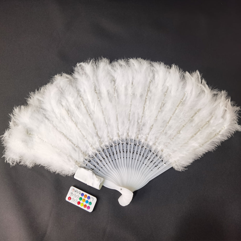 Full Color Ostrich Feathers LED Fan Performance Dancing Lights Fans Night Show Singer DJ Costumes Halloween Party Gifts