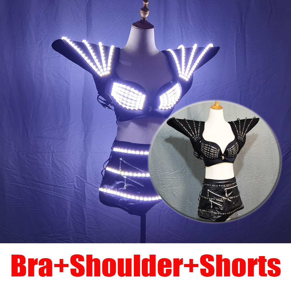 LED Clothing Lady Clothes Hot Fashion Glowing Women Bra Shorts Alice Shoulder Armor Suits Ballroom Dance Dress - Temlaser.net