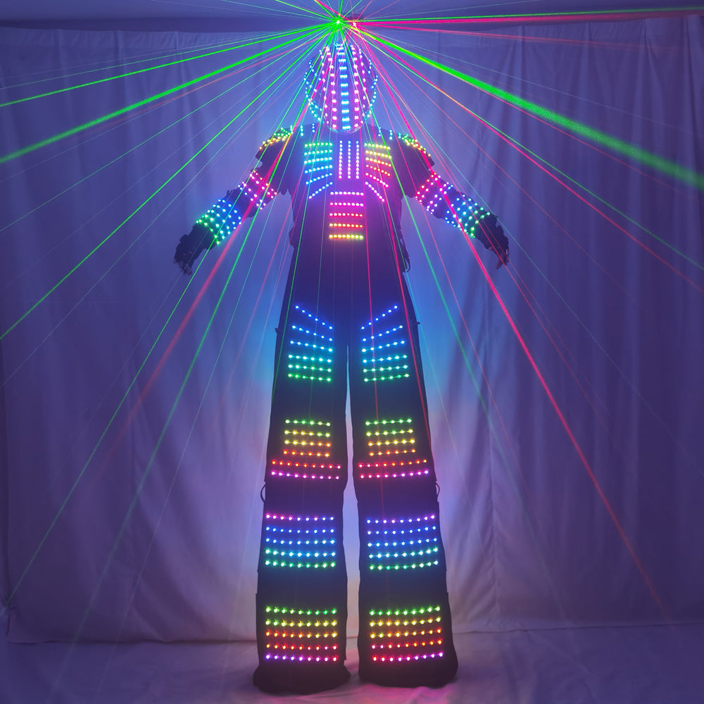 Full Color Pixel LED Robot Costume David Guetta LED Robot Suit Laser Robot Jacket Ranger Stilts Clothes Luminous Costumes