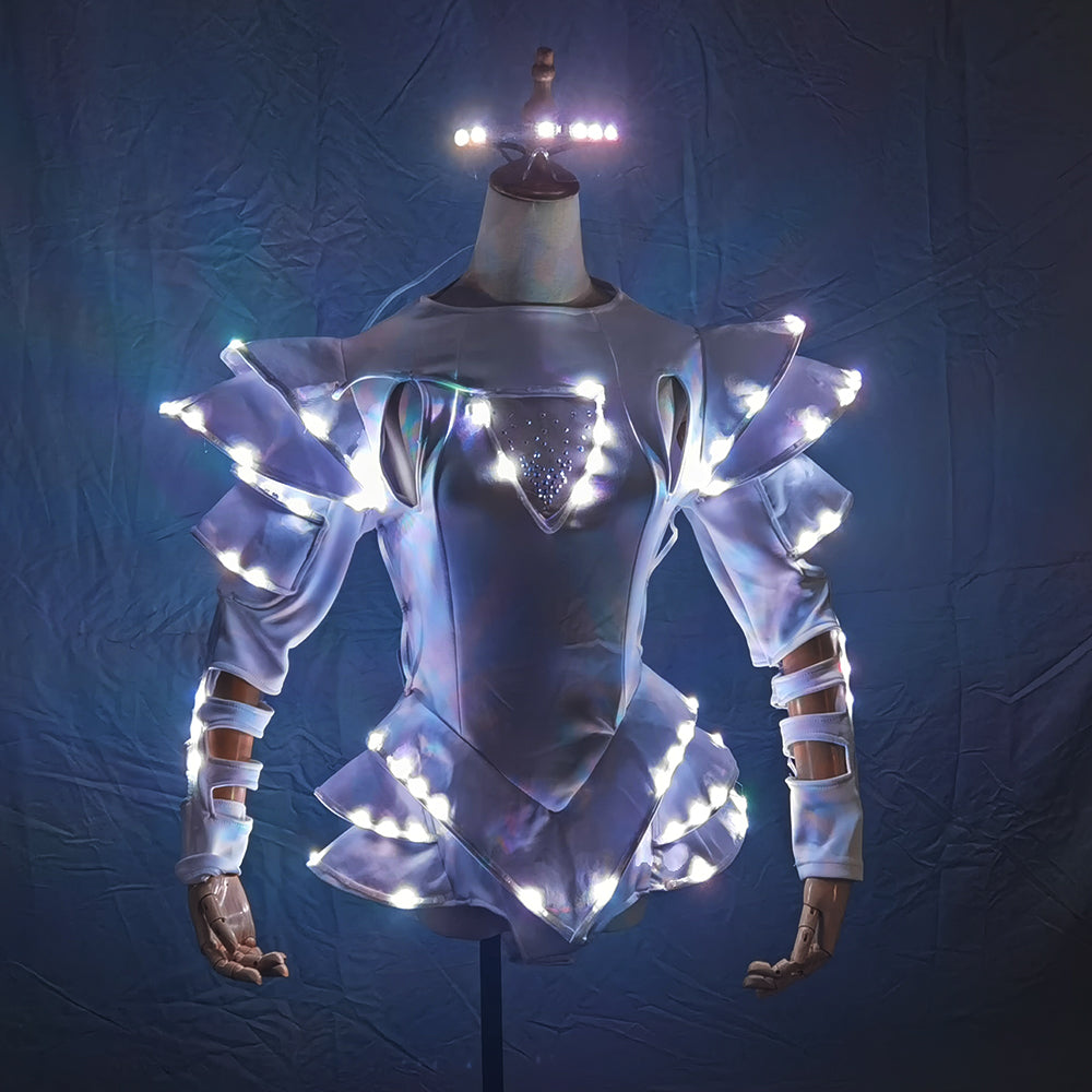 LED Guerrier Femme Costumes Costume Lumineux Costumes Vêtements Légers pour les Femmes Danse de Salon Robe Rougeoyante Chine Dames Accessoires