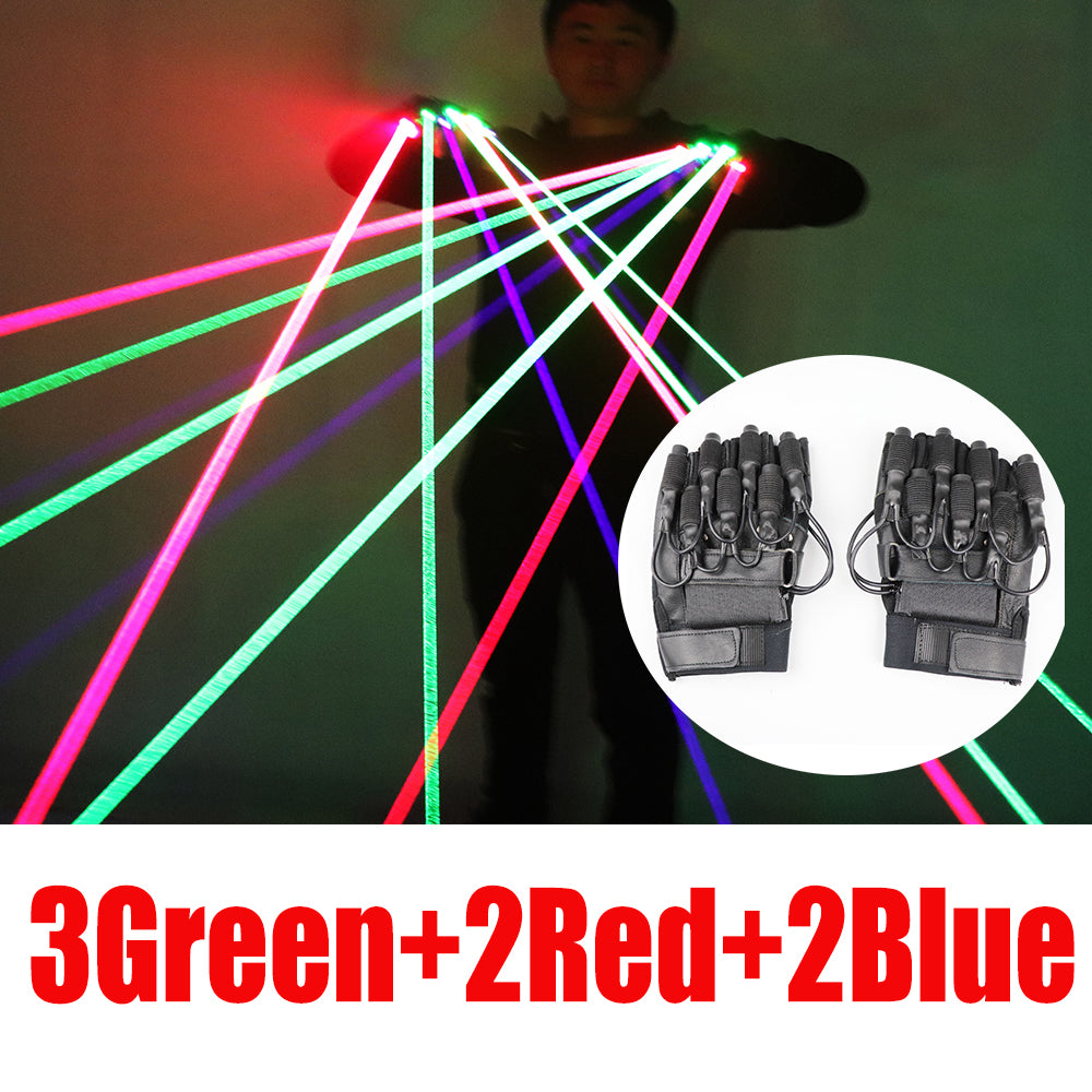 RGB Laser Gloves with 7Lazer 2Green 3Red 2Blue LED Robot Suit Performance Rechargeab Gloves Glasses LED Flash Finger Palm Light