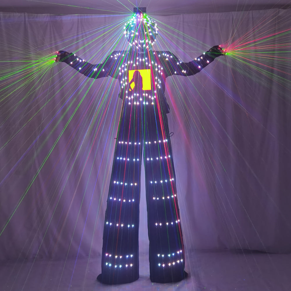 David Guetta Style LED Robot Suit - Luminous Stilts Walker Stage Parade Performance Costume - Temlaser.net