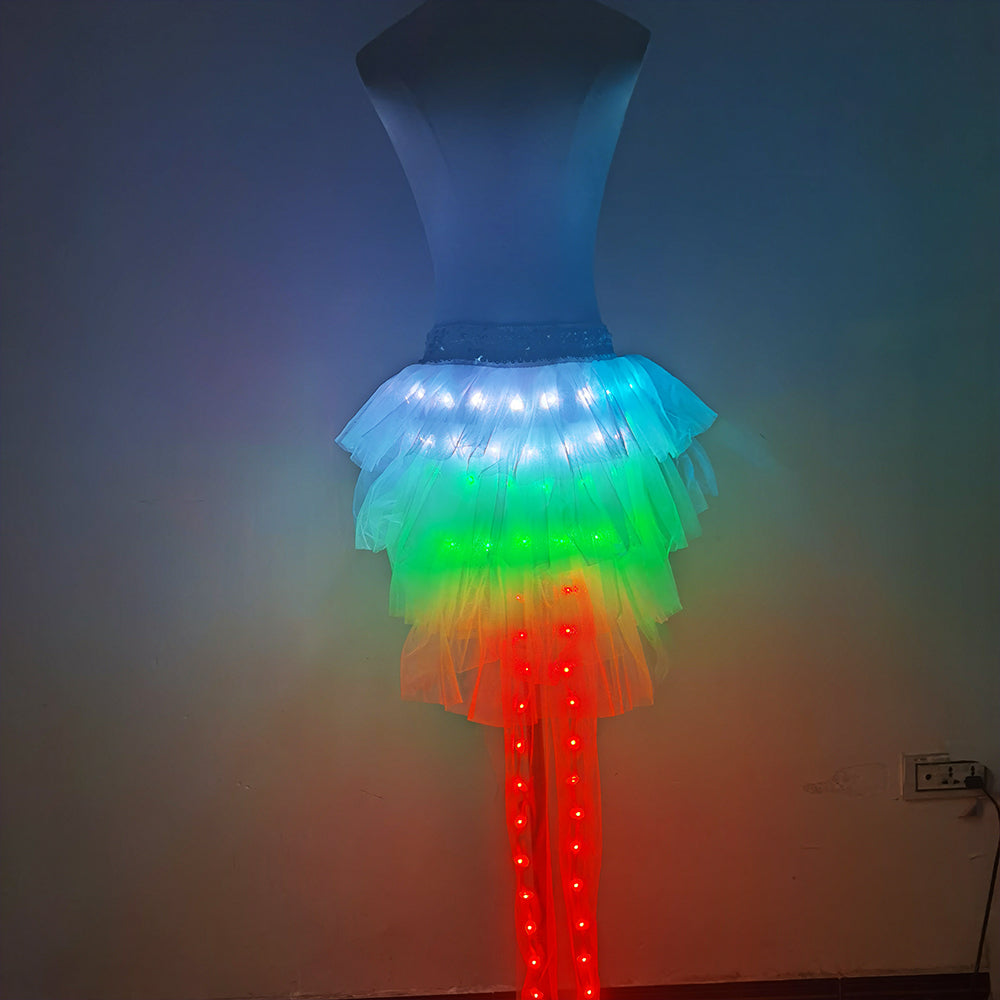 Moda baile LED tutu falda hasta neón fantasía arco iris Mini tutu fancy traje adulto falda de luz TFS corset tutón skirtr