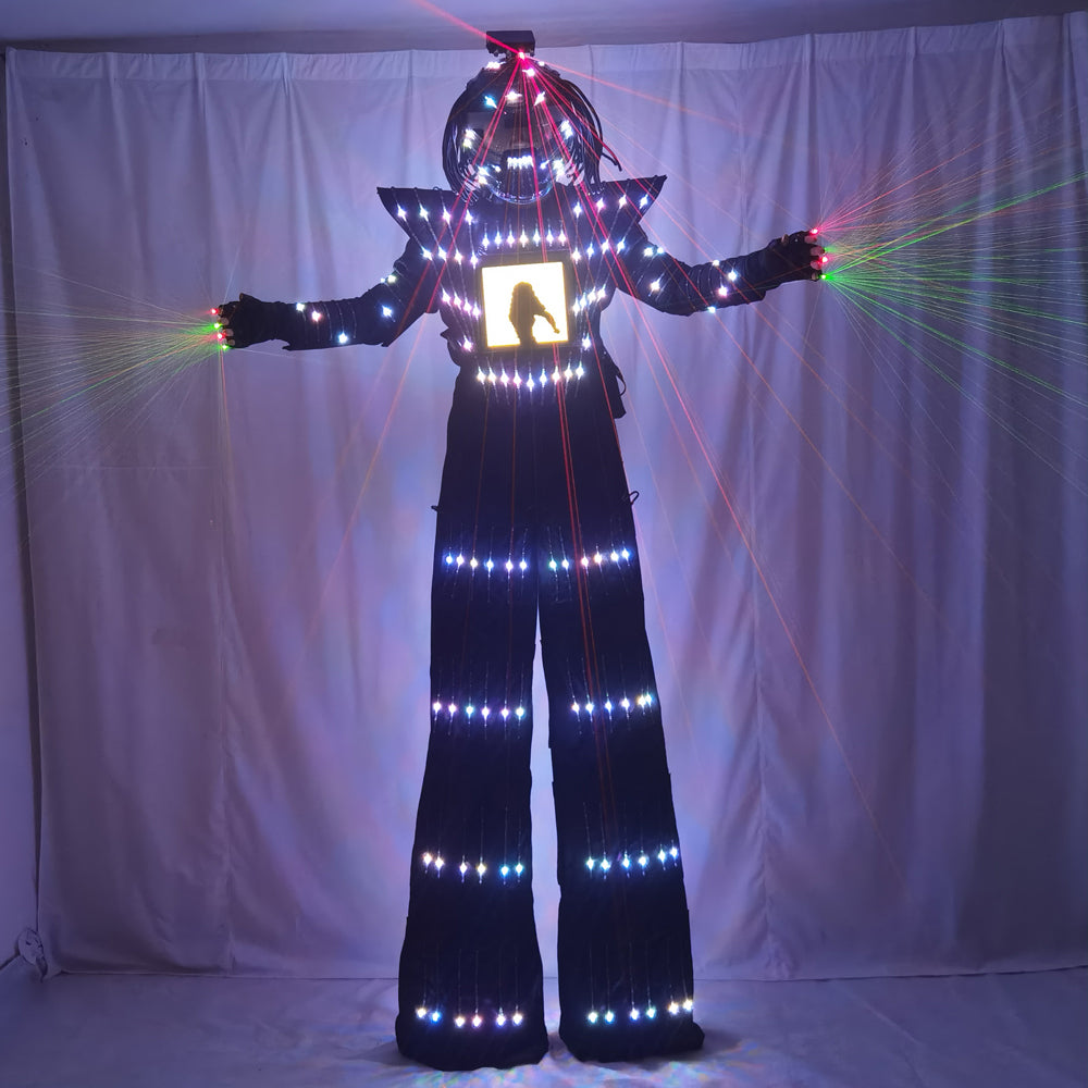 Full Color Smart Pixels LED Robot Costume | Stilt Walking Suit with 7-Color RGB Glow for Dance Stage