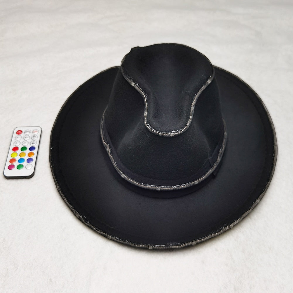 Christmas Halloween Party European American Round Caps LED Laser Shine Bowler Hats Women Men Ladies Fedoras Top Jazz Hat