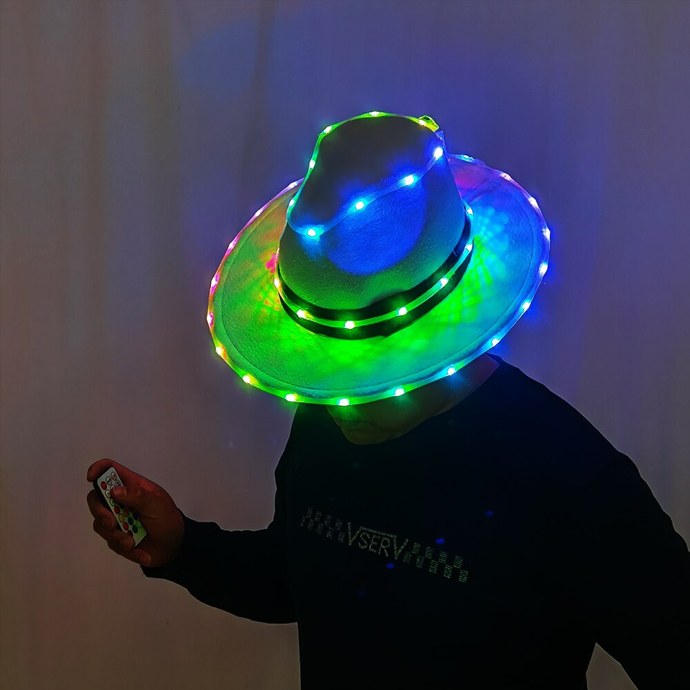 Christmas Halloween Party European American Round Caps LED Laser Shine Bowler Hats Women Men Ladies Fedoras Top Jazz Hat