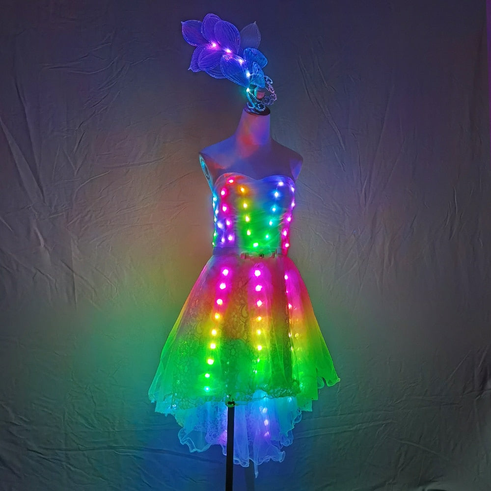 Full color LED lighting Tutu Skirt Sexy Micro Mini Skirts Night Club Lace Gown Trailing Skirt Court Dance Cosplay Ballet Costume