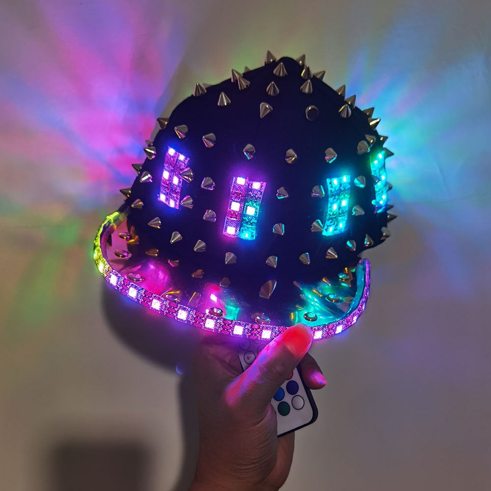 Woman Men LED Light Up Flashing Sequin Jazz Hat Cap Bow Tie Glow Rave Party Wedding Concert Bar Parade Adult Dance Show Wear