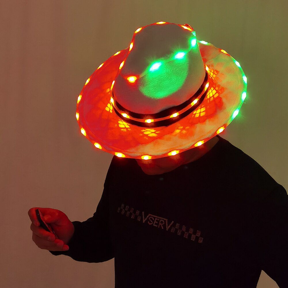 Christmas Halloween Party European American Round Caps LED Laser Shine Bowler Hats Women Men Ladies Fedoras Top Jazz Hat