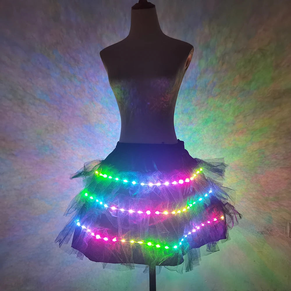 Colorful Remote Control Color Changing LED Tutu Skirt Ballet Dance Tulle Skirt Light Up Tutus Electronic Syllable Party