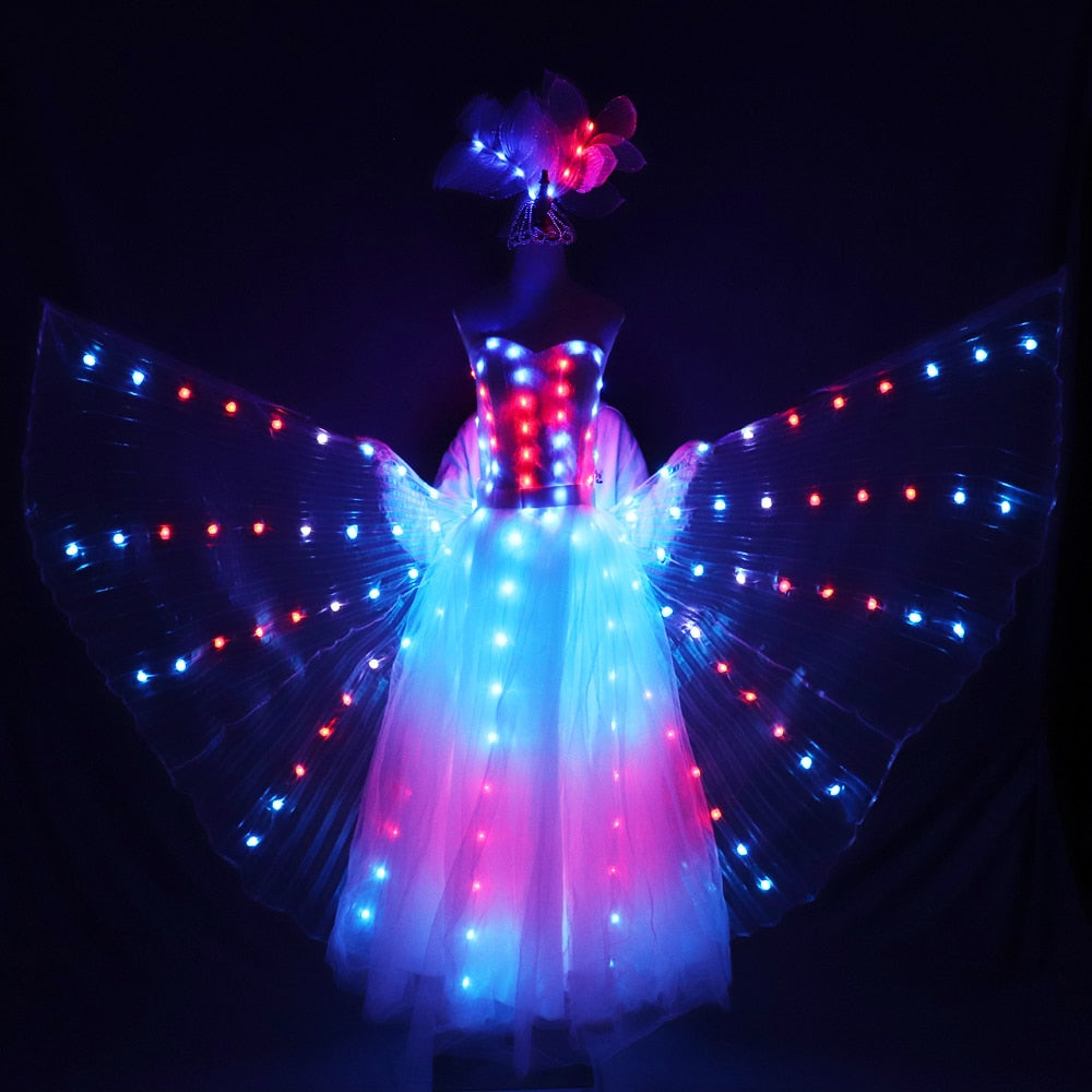 LED Wedding Dress Luminous Suits Light Clothing Glowing Wedding Skirt LED Wings for Women Ballroom Dance Dress