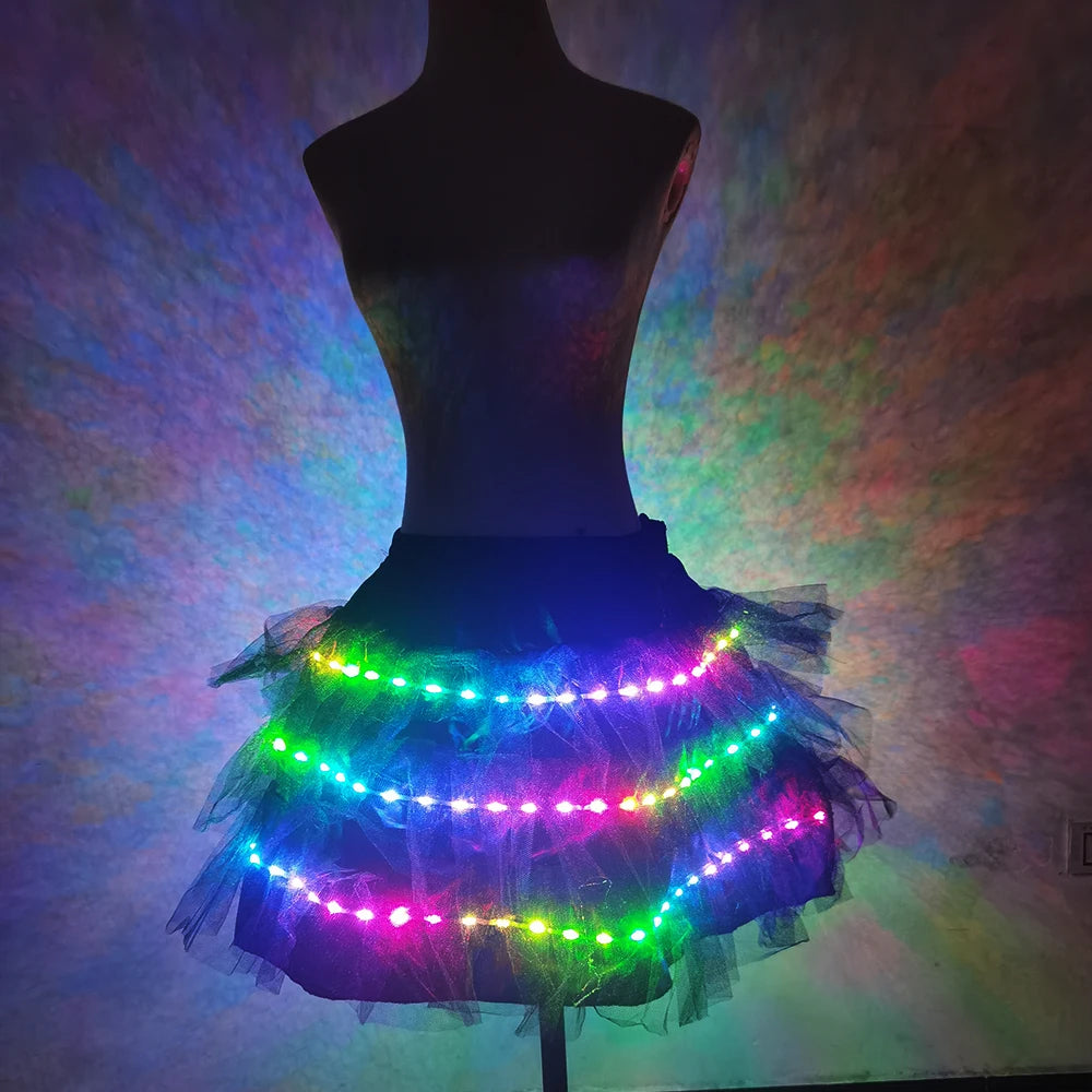 Colorful Remote Control Color Changing LED Tutu Skirt Ballet Dance Tulle Skirt Light Up Tutus Electronic Syllable Party