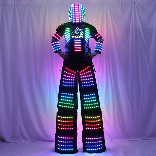Disfraz de Robot LED con Control remoto a todo Color, ropa, zancos, traje de andador, pantalla Digital excitada, logotipo de imagen de texto DIY