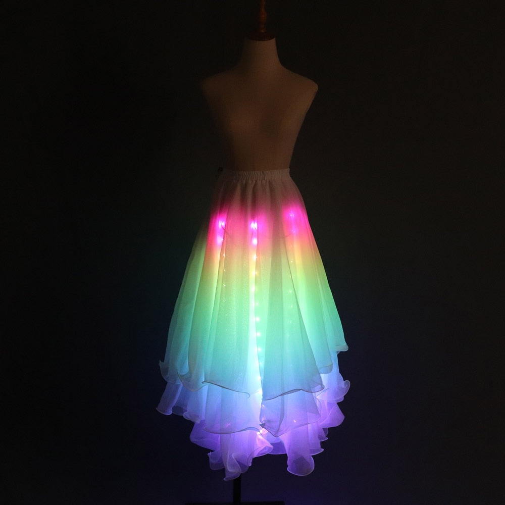 LED Color Lights Women Belly Dance Split Skirt Sexy Professional Bellydance Training Clothes Dancing Costumes