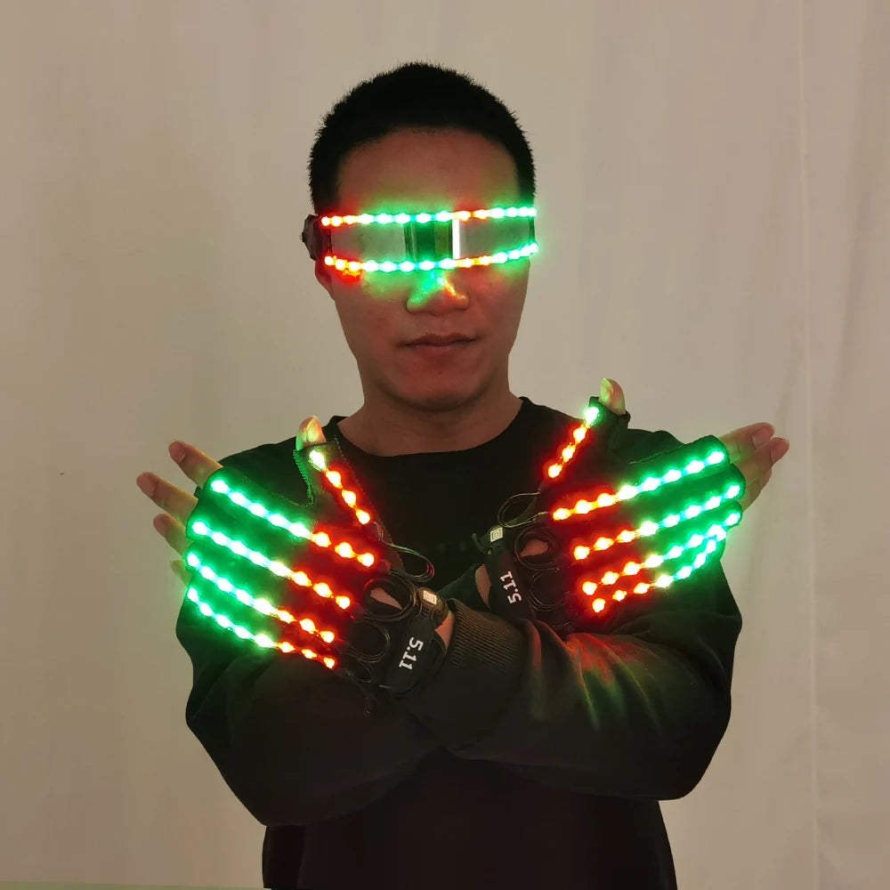 New Design LED Light Emitting Costumes LED Luminous Glasses Gloves Stage Props LED Luminous Costumes