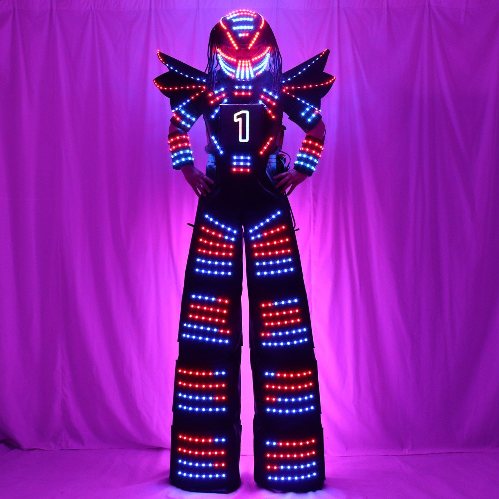 Full Color Pixel LED Robot Costume Clothes Stills Walker Costume with Laser Gloves Digital Screen DIY Text Image LOGO