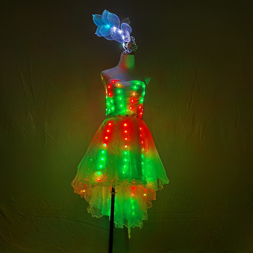 Falda tutú con iluminación LED a todo color, minifaldas sexys, vestido de encaje para Club nocturno, falda de cola, disfraz de Ballet para baile y corte