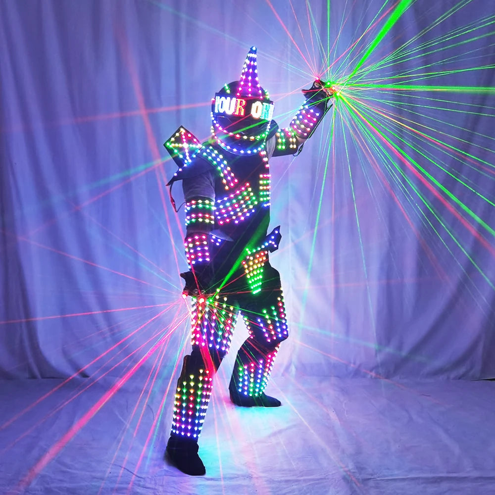 Full Color LED Robot Suit Stage Dance Costume Tron RGB Lighted Luminous Outfit Team Wears Cosplay Dress Vest Disco