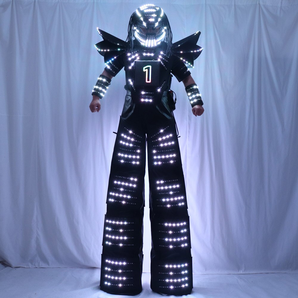 Full Color Pixel LED Robot Costume Clothes Stills Walker Costume with Laser Gloves Digital Screen DIY Text Image LOGO