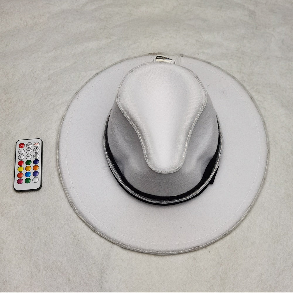 Christmas Halloween Party European American Round Caps LED Laser Shine Bowler Hats Women Men Ladies Fedoras Top Jazz Hat