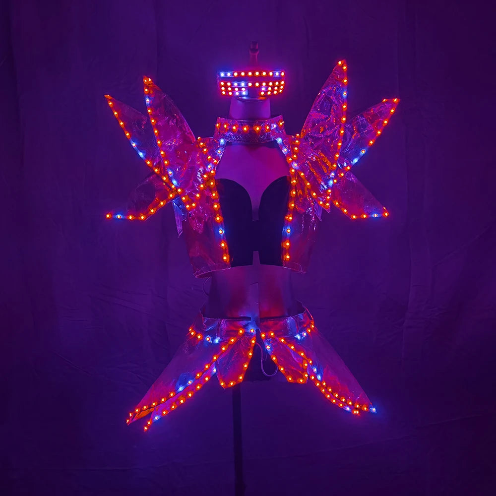 Full Color LED Costumes Colorful Light RGB Women Skirt DJ Bar Wears Led Ballroom Dance Bra Programming Sexy Dress