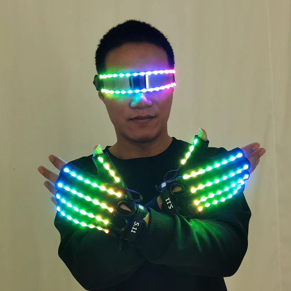 New Design LED Light Emitting Costumes LED Luminous Glasses Gloves Stage Props LED Luminous Costumes