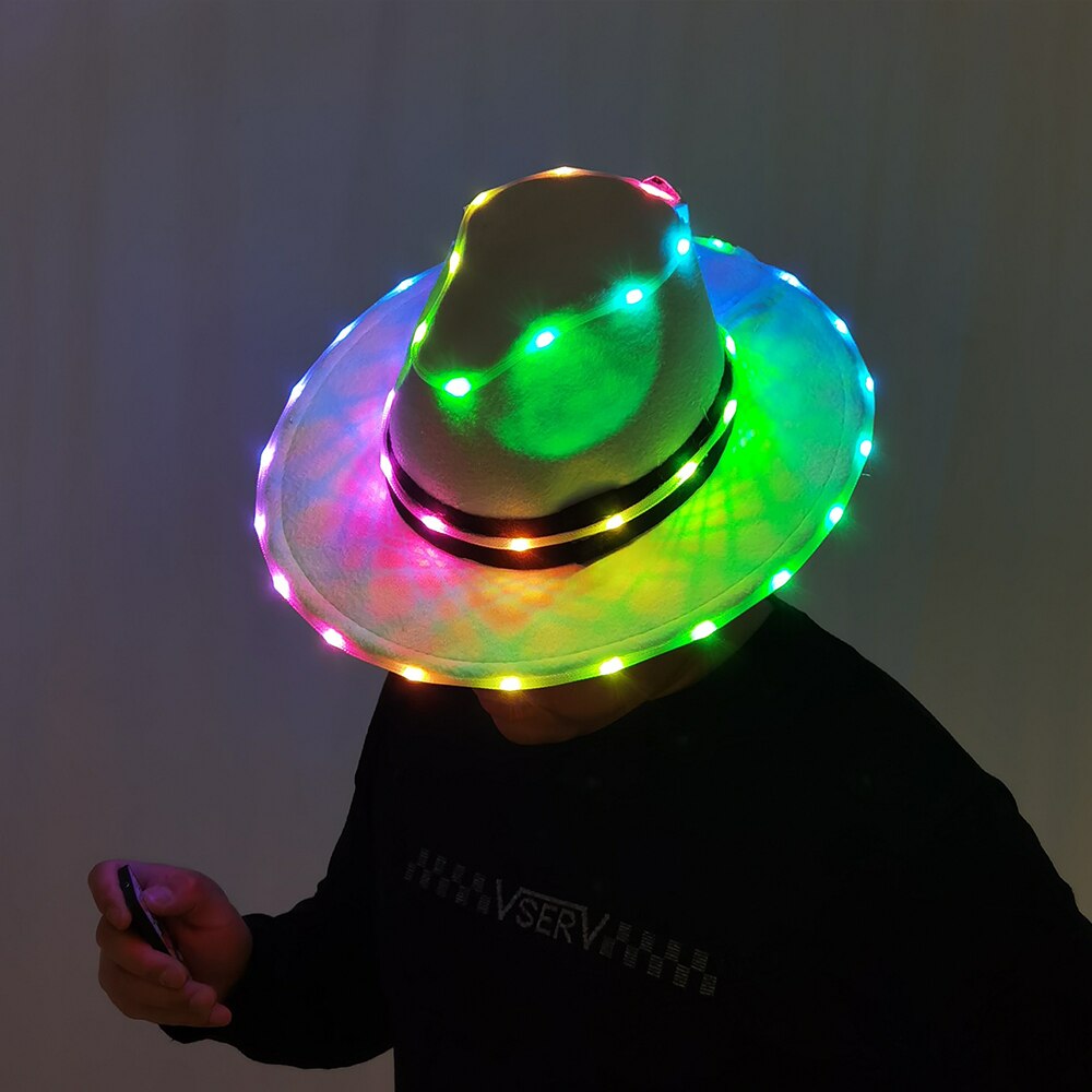 Christmas Halloween Party European American Round Caps LED Laser Shine Bowler Hats Women Men Ladies Fedoras Top Jazz Hat
