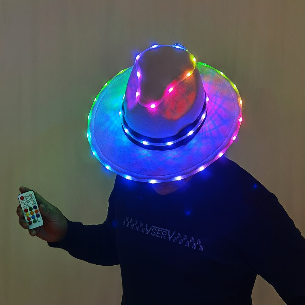 Christmas Halloween Party European American Round Caps LED Laser Shine Bowler Hats Women Men Ladies Fedoras Top Jazz Hat