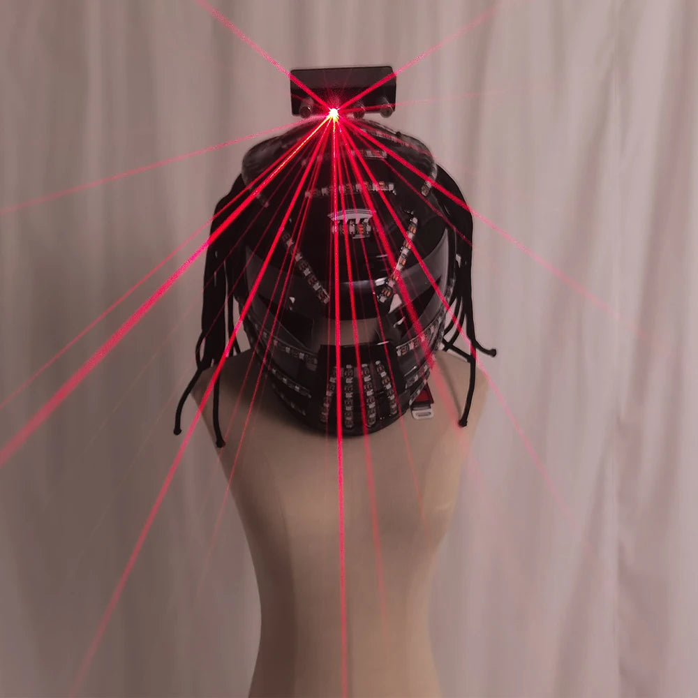 TEMLASER-traje de Robot LED, casco con luz láser/disfraz de caminante, luces LED, chaqueta luminosa, accesorios para guantes láser