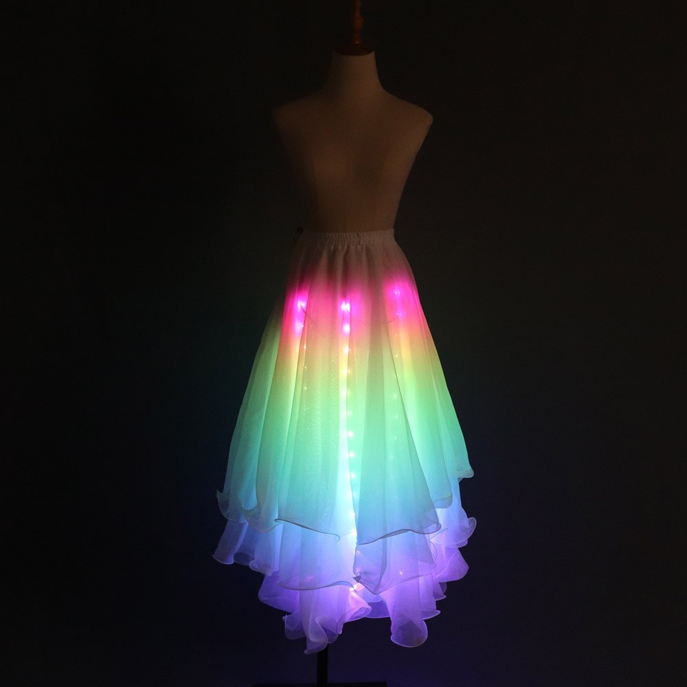 Luces LED de colores para mujer, falda dividida para danza del vientre, ropa de entrenamiento profesional Sexy para danza del vientre, trajes de baile