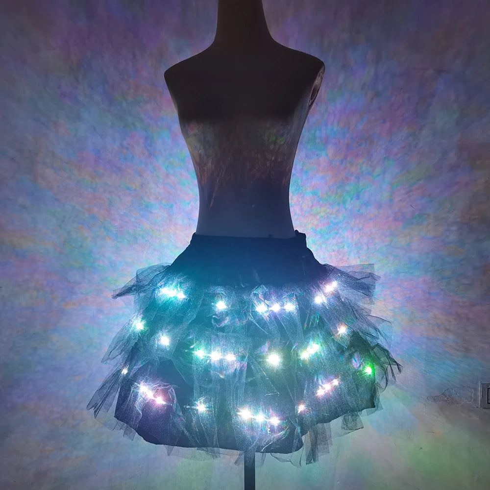 Colorful Remote Control Color Changing LED Tutu Skirt Ballet Dance Tulle Skirt Light Up Tutus Electronic Syllable Party