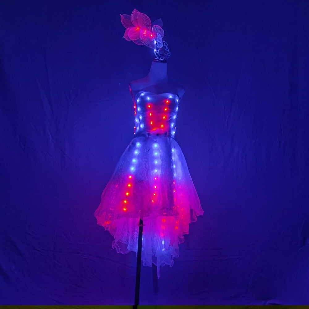 Falda tutú con iluminación LED a todo color, minifaldas sexys, vestido de encaje para Club nocturno, falda de cola, disfraz de Ballet para baile y corte