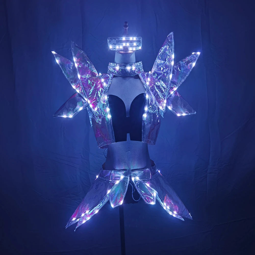Full Color LED Costumes Colorful Light RGB Women Skirt DJ Bar Wears Led Ballroom Dance Bra Programming Sexy Dress
