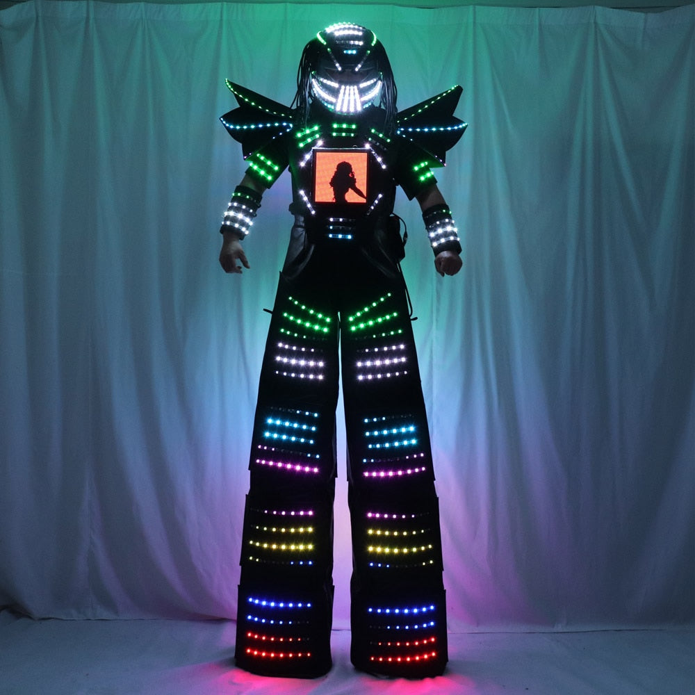 Full Color Pixel LED Robot Costume Clothes Stills Walker Costume with Laser Gloves Digital Screen DIY Text Image LOGO