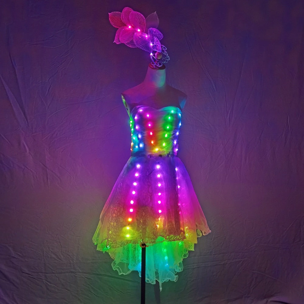 Falda tutú con iluminación LED a todo color, minifaldas sexys, vestido de encaje para Club nocturno, falda de cola, disfraz de Ballet para baile y corte