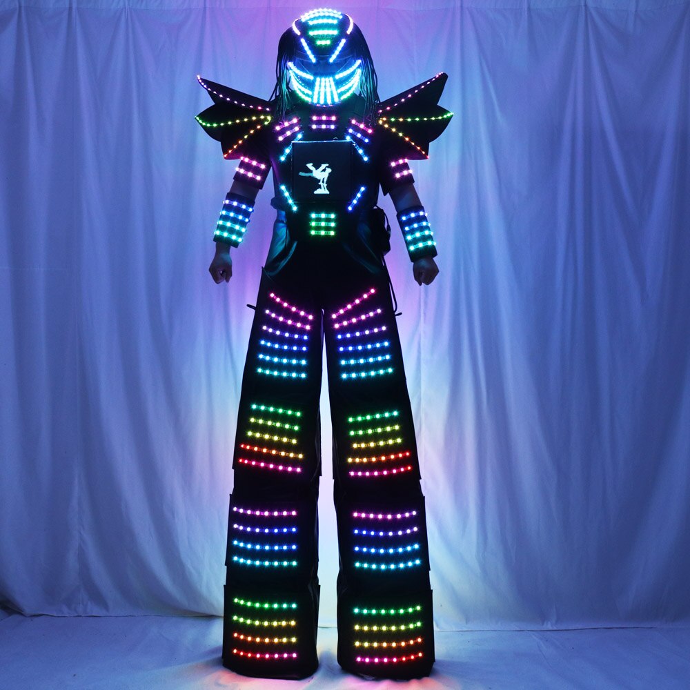 Full Color Pixel LED Robot Costume Clothes Stills Walker Costume with Laser Gloves Digital Screen DIY Text Image LOGO