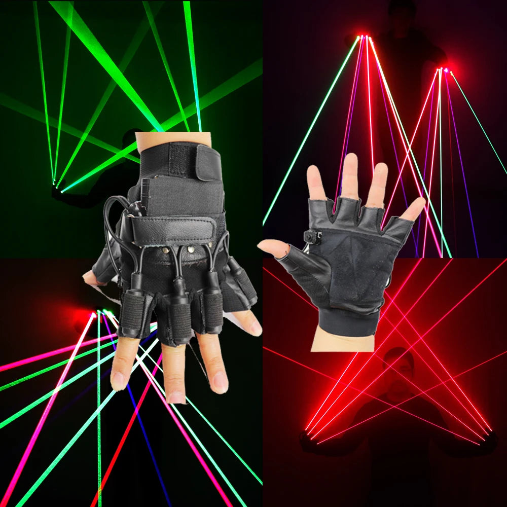 Single Point Green Red Blue RGB Laser Gloves LED Finger Light LED Robot Suit Performance Rechargeable Gloves