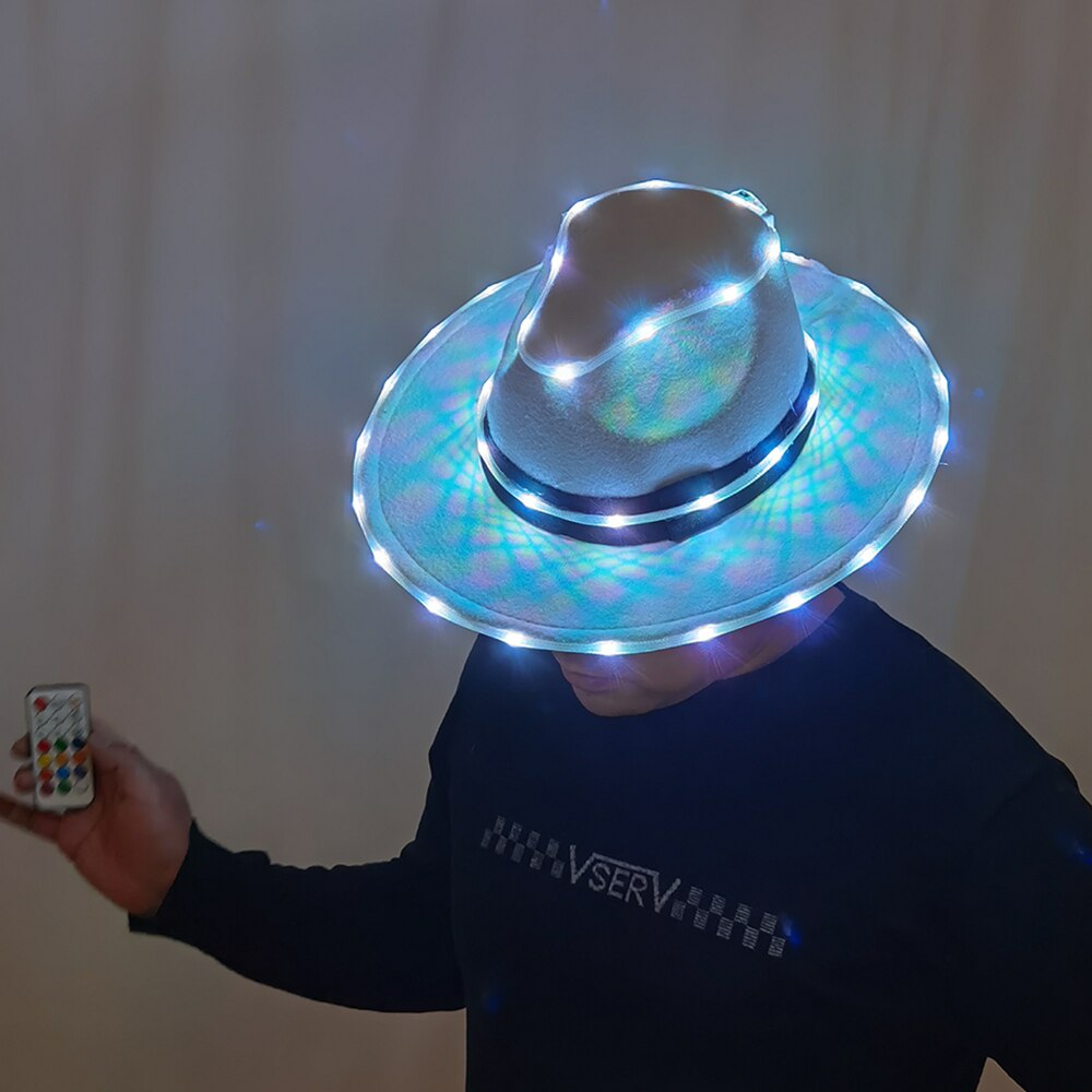 Christmas Halloween Party European American Round Caps LED Laser Shine Bowler Hats Women Men Ladies Fedoras Top Jazz Hat