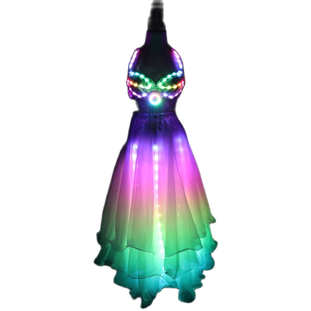 LED Lights Bling Bling Mermaid Belly Dance Costume Set Women Belly Dance Bra Skirts Professional Outfit