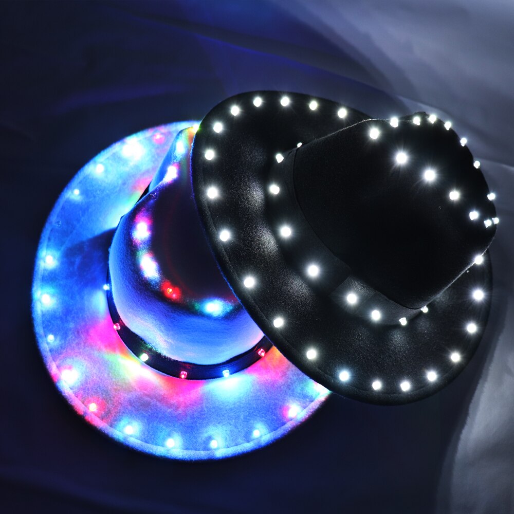 Christmas Halloween Party European American Round Caps LED Laser Shine Bowler Hats Women Men Ladies Fedoras Top Jazz Hat