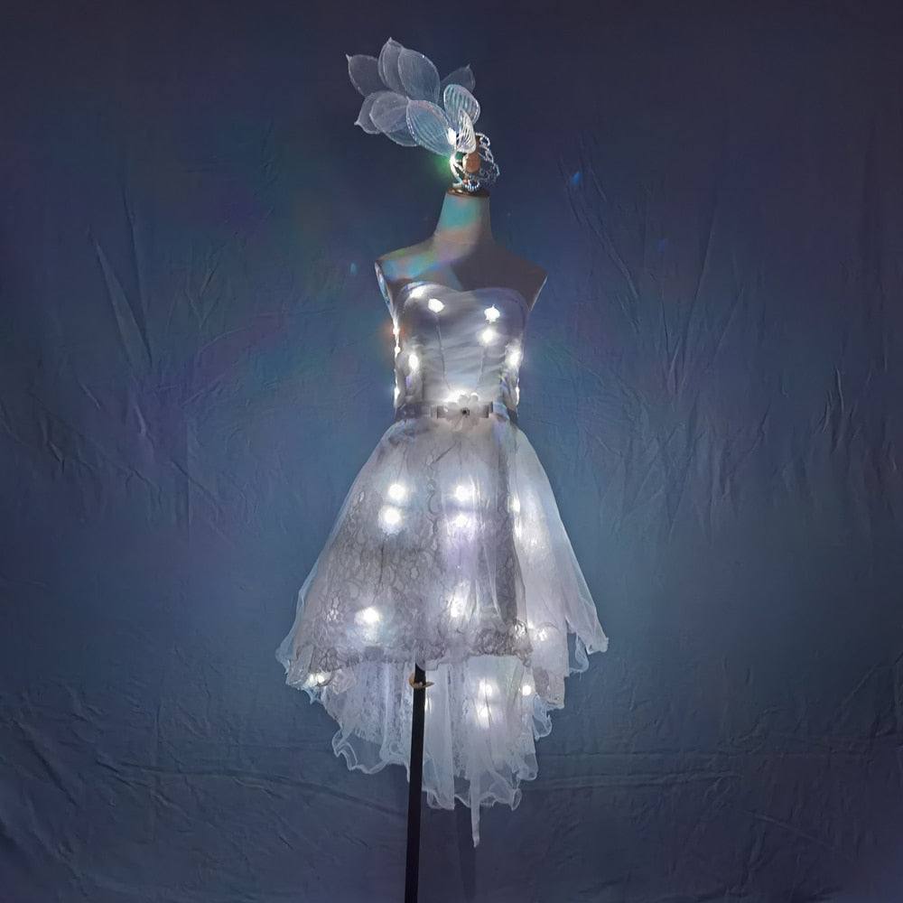 Falda tutú con iluminación LED a todo color, minifaldas sexys, vestido de encaje para Club nocturno, falda de cola, disfraz de Ballet para baile y corte