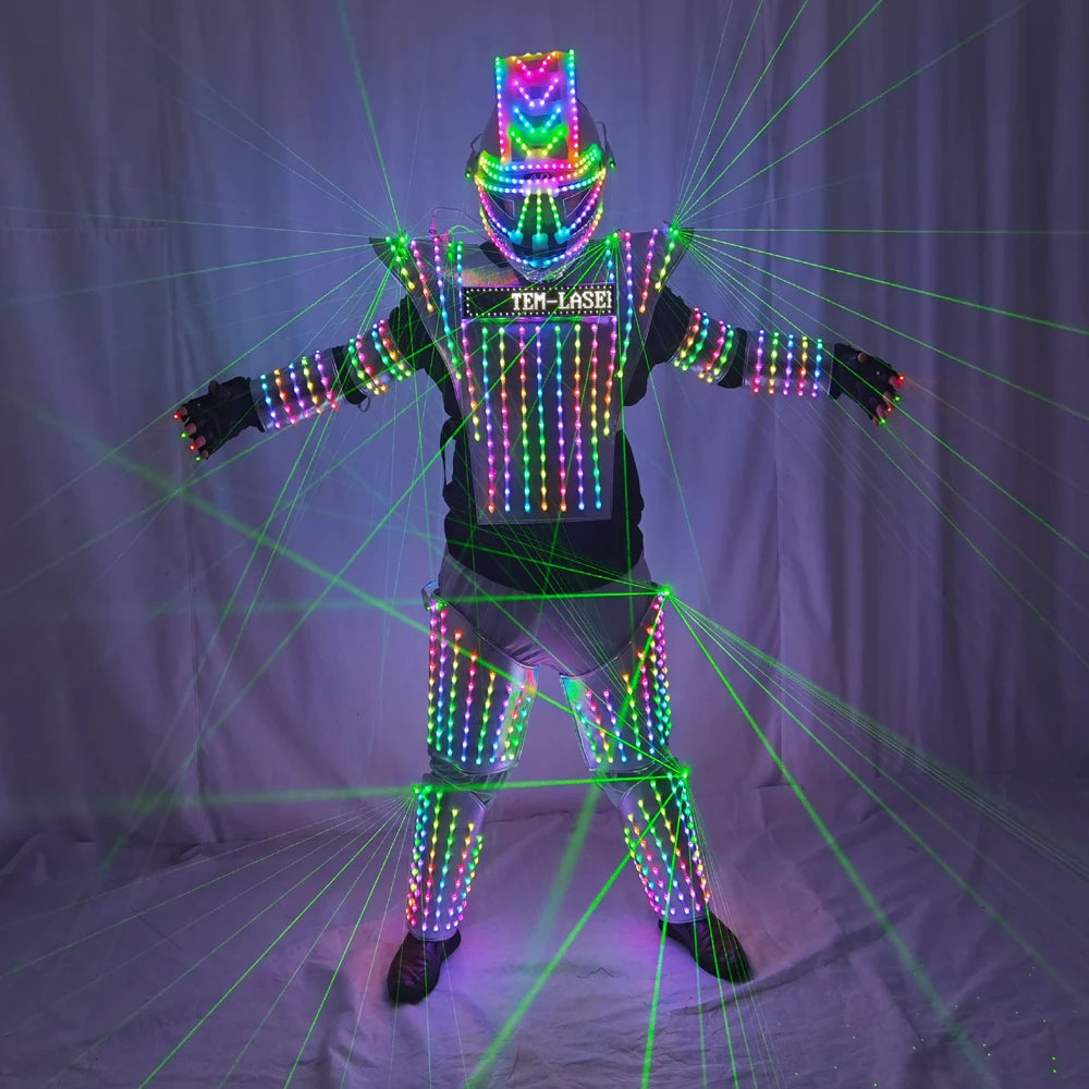 Full Color LED Robot Suit Green Laser Costume Laser Jacket Model Show Dress Clothe DJ Bar Performance