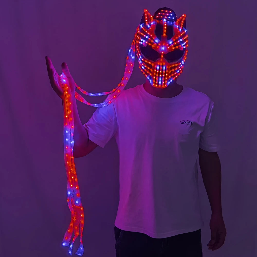 Female LED Helmet Monster Luminous Hat Light Illusion Cat Woman Black Panther Mask for Performance LED Robot Performance