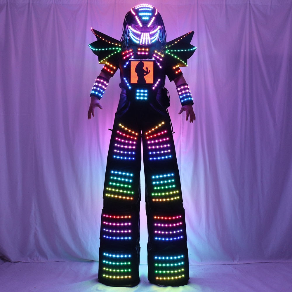 Full Color Pixel LED Robot Costume Clothes Stills Walker Costume with Laser Gloves Digital Screen DIY Text Image LOGO