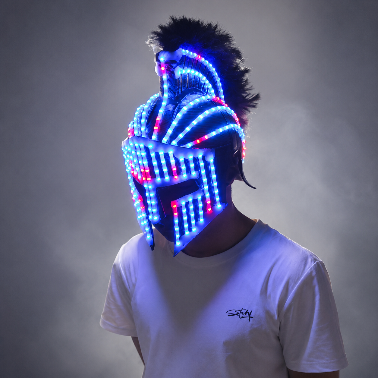 LED Medieval Knight Gladiator Helmet Spartan Mask Roman Warrior Greek Costume Helmet Glowing Robot Suit Party Costume