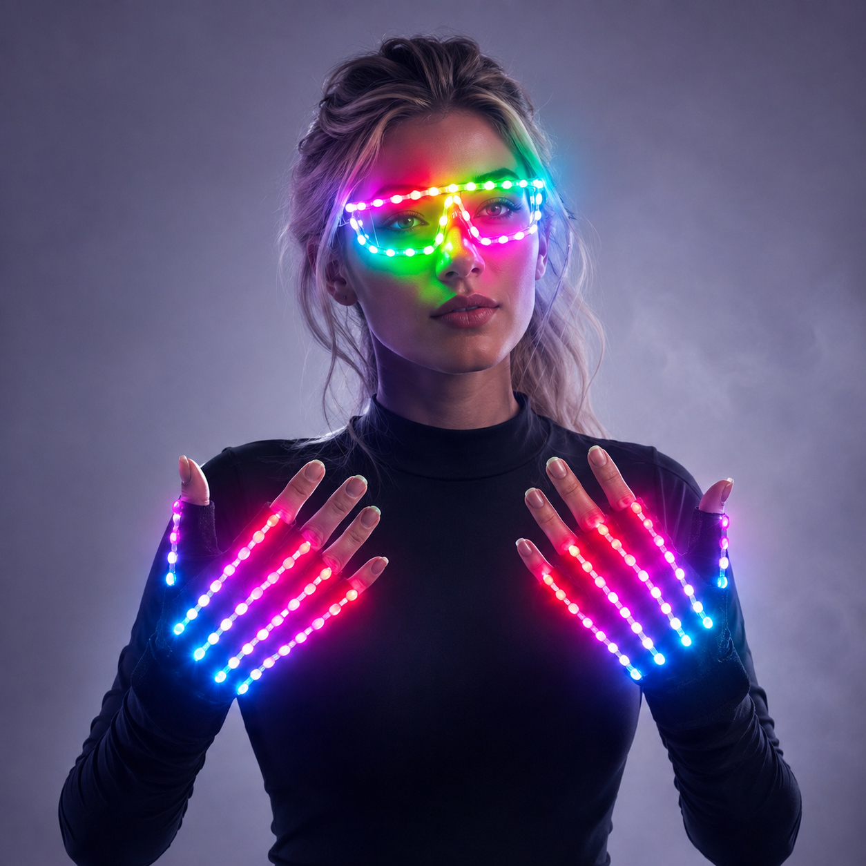 LED Gloves Glowing Glasses Light Up Glasses Rave Costume Decor DJ Dance Performances Luminous Props Halloween Decorati