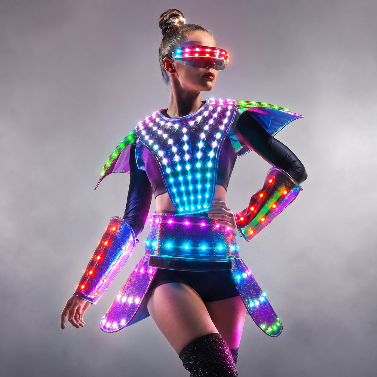 Women Future Tech LED Costume - Silver Laser Skirt for Stage & Cosplay