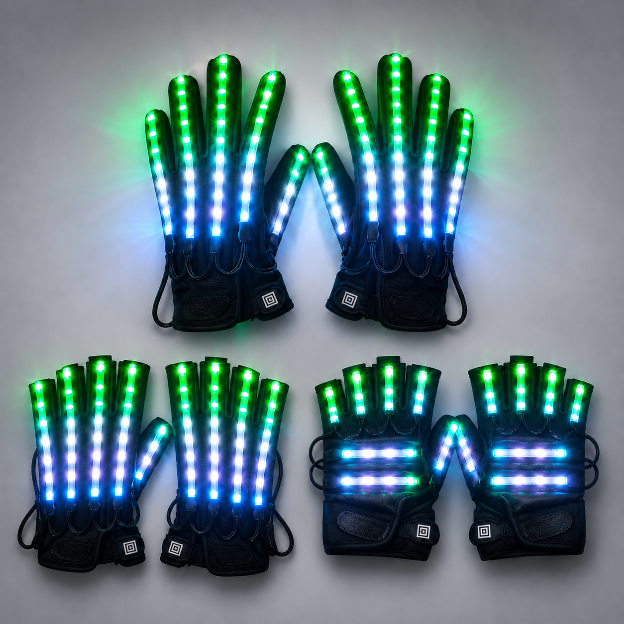 Guantes intermitentes que brillan en modo 360, rayo de luz LED, manopla con iluminación para los dedos, guante brillante, gafas, disfraz brillante para escenario