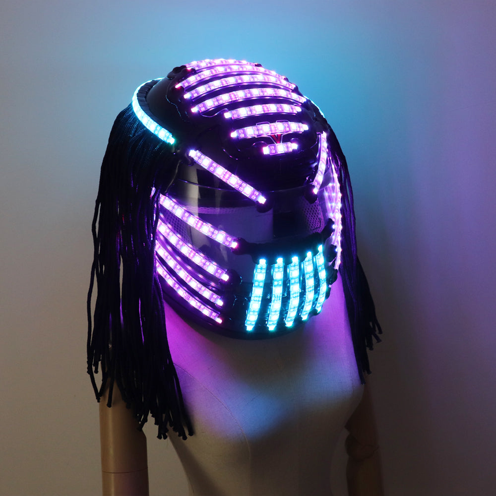 LED Helmet Monochrome Full Color Luminous Racing Helmets RGB Waterfall Effect Glowing Party DJ Robot